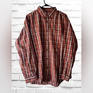 Junktion West Men’s Large Red & Orange Checkered Plaid Casual Button Down Shirt